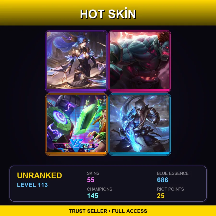 EUW | Lv113 | Unranked | 55 Skin | 145 Champ — LoL account