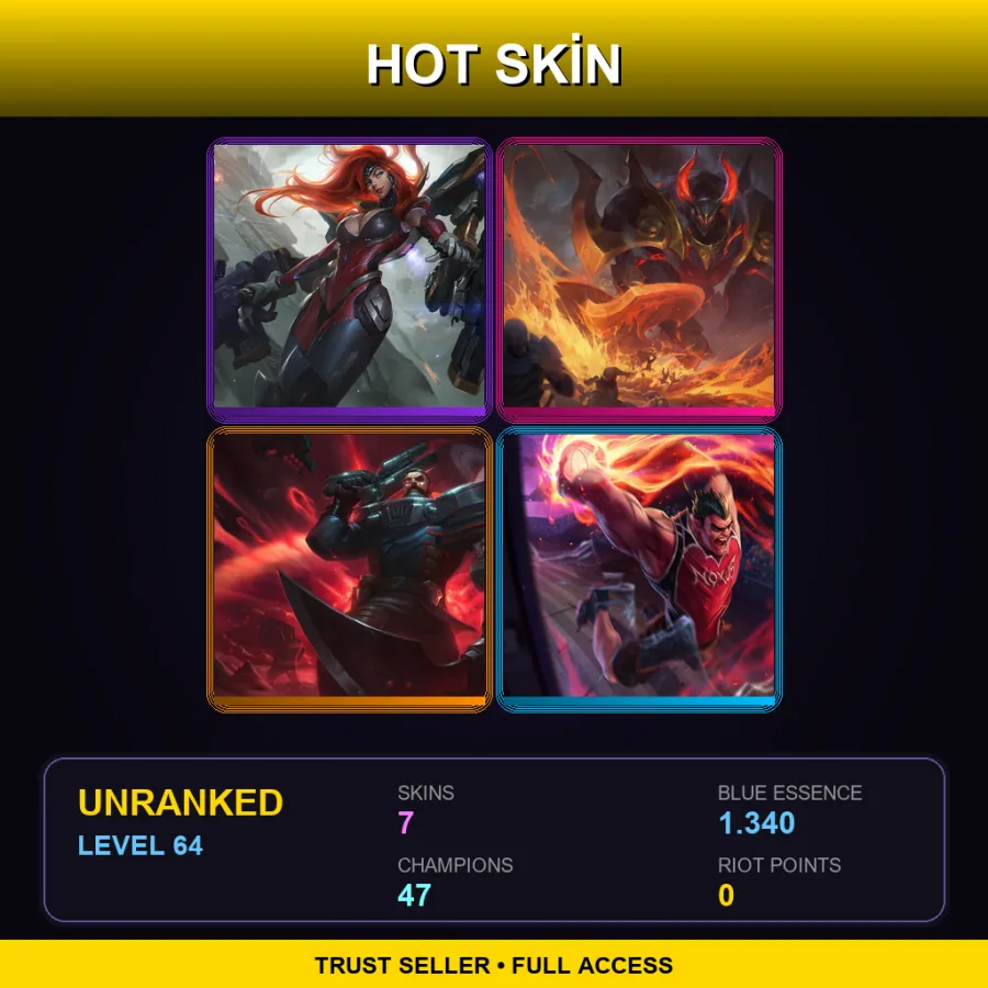 EUW | Lv64 | Unranked | 7 Skin | 47 Champ — LoL account