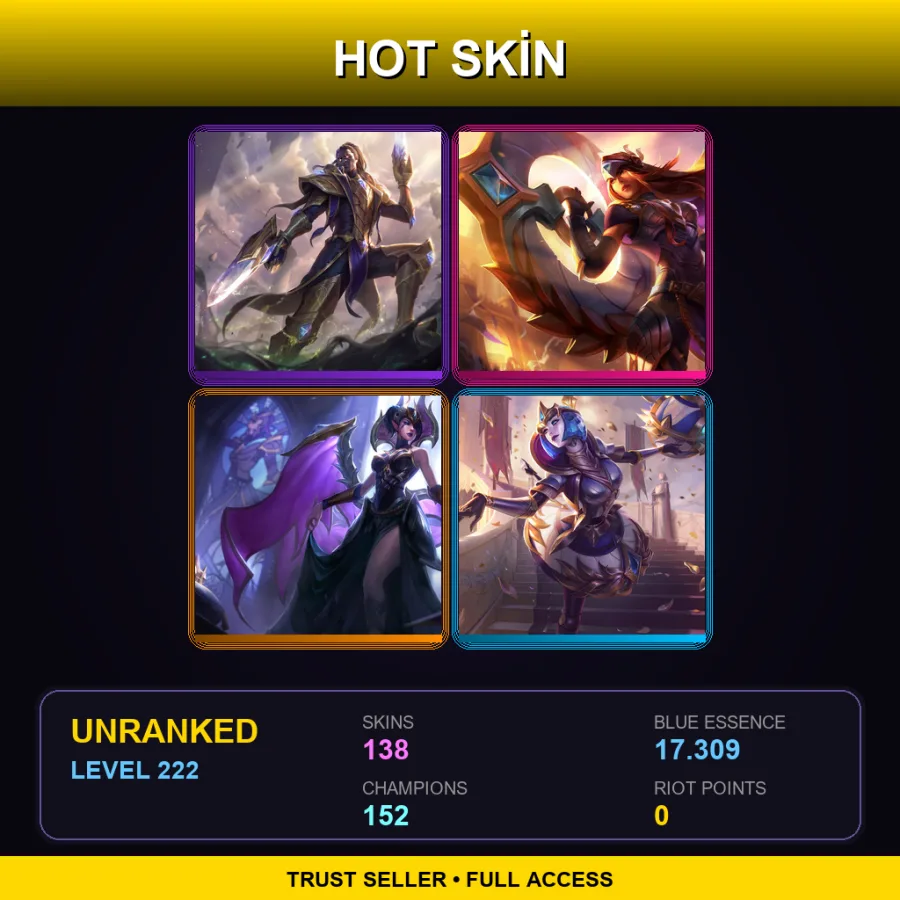 VN | Lv222 | Unranked | 138 Skin | 152 Champ — LoL account
