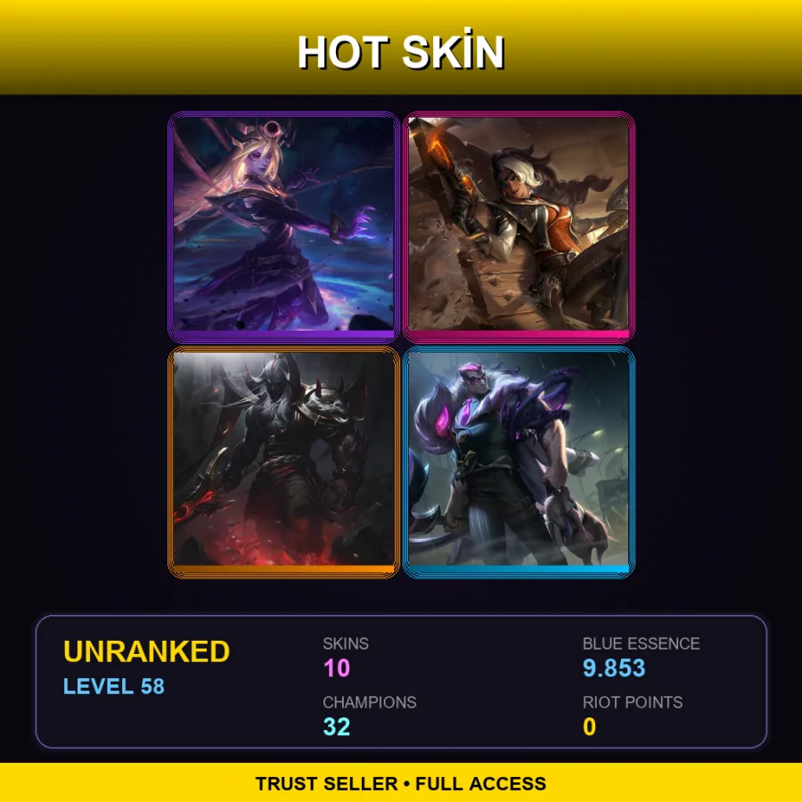 EUW | Lv58 | Unranked | 10 Skin | 32 Champ