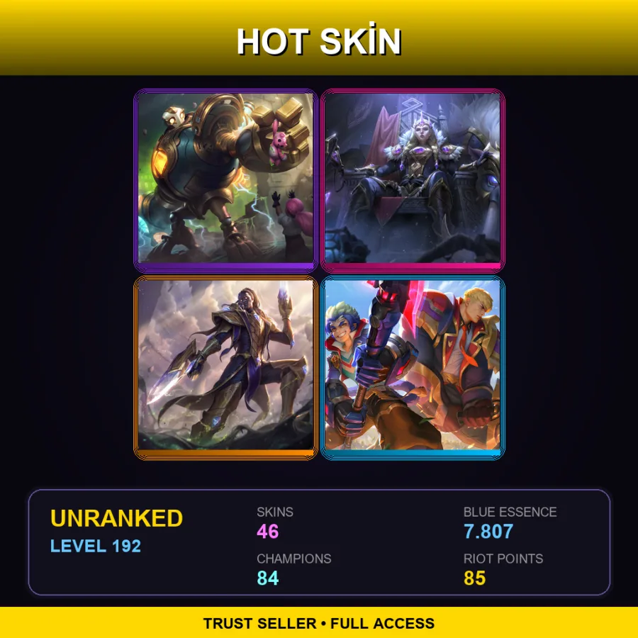 EUNE | Lv192 | Unranked | 46 Skin | 84 Champ — LoL account