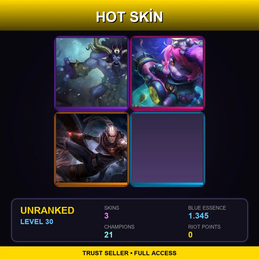 EUW | Lv30 | Unranked | 3 Skin | 21 Champ