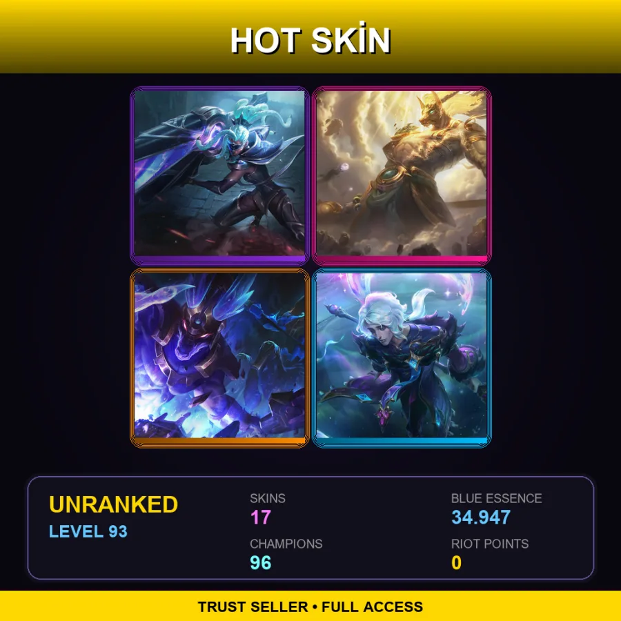 EUW | Lv93 | Unranked | 17 Skin | 96 Champ — LoL account
