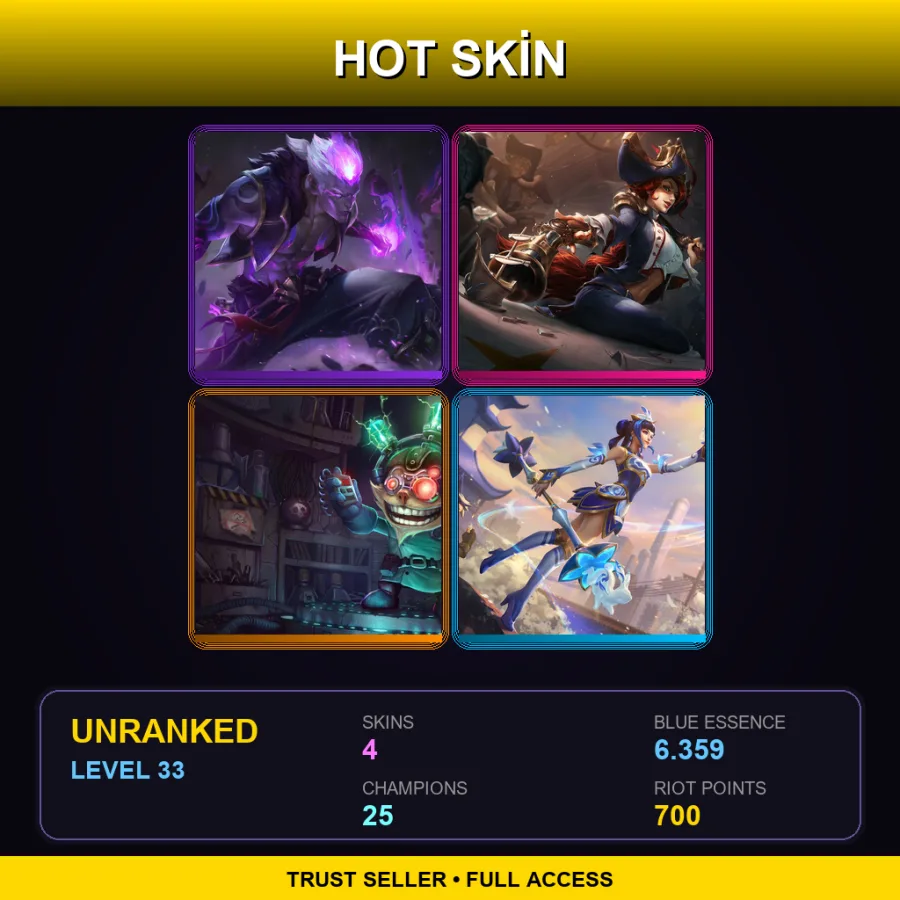 SG | Lv33 | Unranked | 4 Skin | 25 Champ