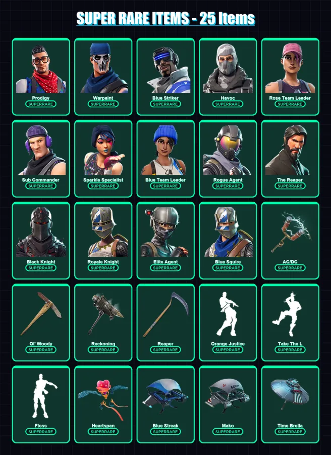 [PC/XBOX] | Prodigy | Warpaint | Blue Striker | Havoc | Rose Team Leader | 108 skin | 95 pickaxe | 103 emote | 101 glider | Lv1480
