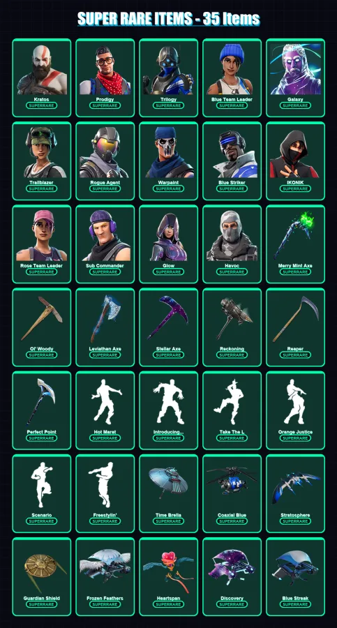 [PC/XBOX] | Kratos | Prodigy | Trilogy | Blue Team Leader | Galaxy | 481 skin | 364 pickaxe | 326 emote | 250 glider | Lv3694