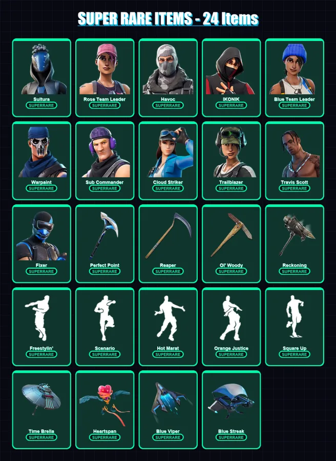 [PS4/PS5/XBOX/PC] | Sultura | Rose Team Leader | Havoc | IKONIK | Blue Team Leader | 91 skin | 99 pickaxe | 123 emote | 94 glider | Lv1563