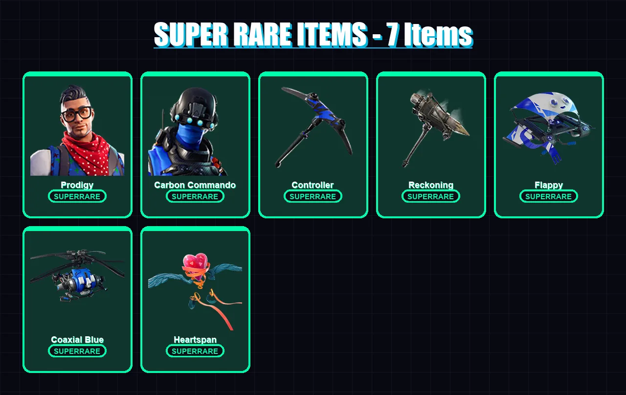 [PC/XBOX] | Prodigy | Carbon Commando | Rex | Calamity | Luxe | 35 skin | 22 pickaxe | 43 emote | 27 glider | Lv258