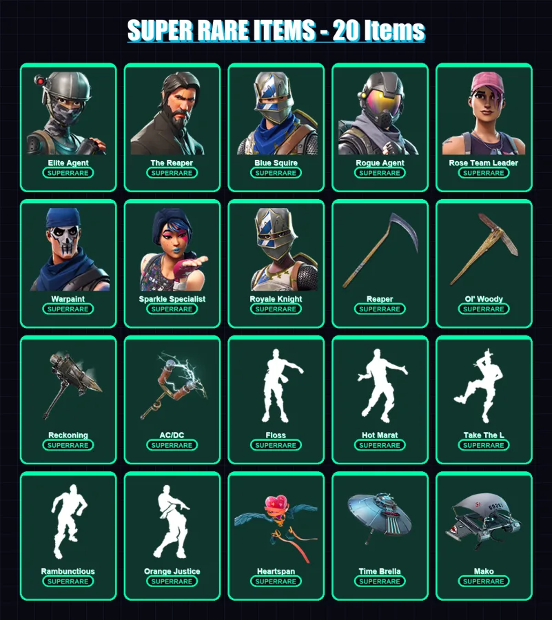 [PC/XBOX/PSN] | Elite Agent | The Reaper | Blue Squire | Rogue Agent | Rose Team Leader | 101 skin | 80 pickaxe | 108 emote | 86 glider | Lv1230