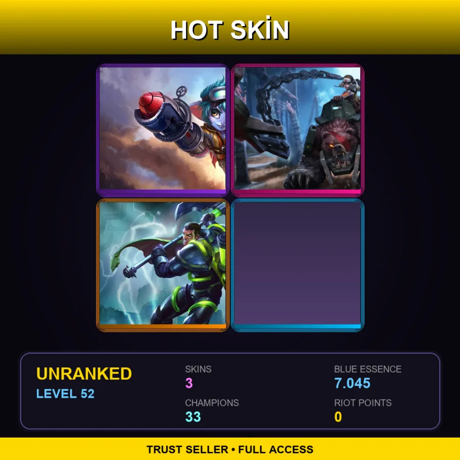 EUW | Lv52 | Unranked | 3 Skin | 33 Champ