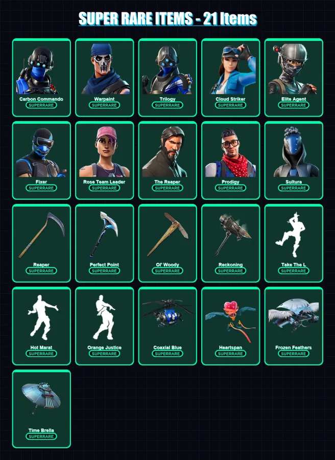 [PS4/PS5/XBOX/PC] | Carbon Commando | Warpaint | Trilogy | Cloud Striker | Elite Agent | 117 skin | 108 pickaxe | 124 emote | 104 glider | Lv1532