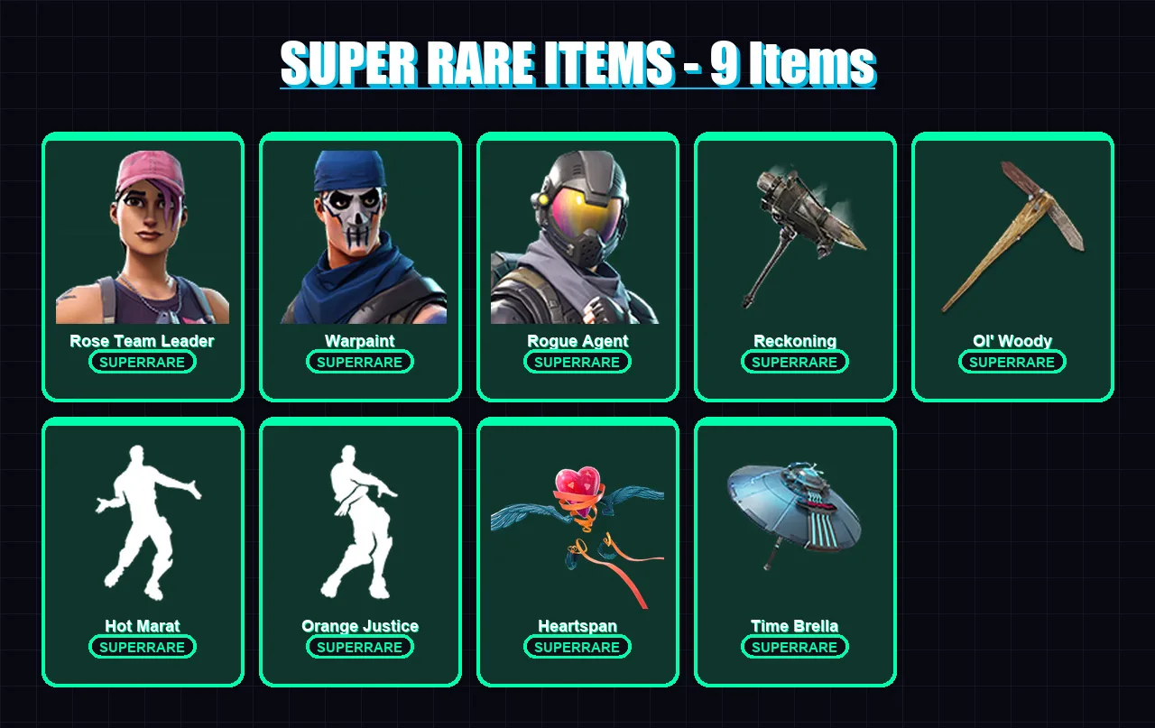 [PC/XBOX/PSN] | Rose Team Leader | Warpaint | Rogue Agent | Omegarok | Sentinel | 97 skin | 122 pickaxe | 87 emote | 102 glider | Lv1424