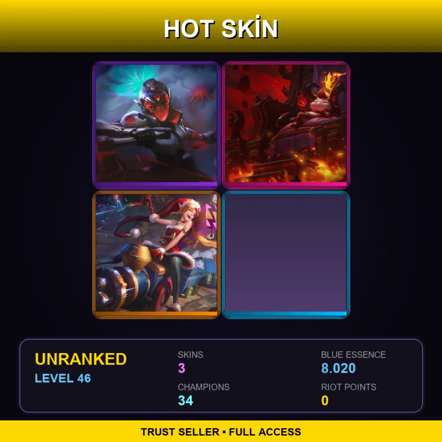EUNE | Lv46 | Unranked | 3 Skin | 34 Champ — LoL account