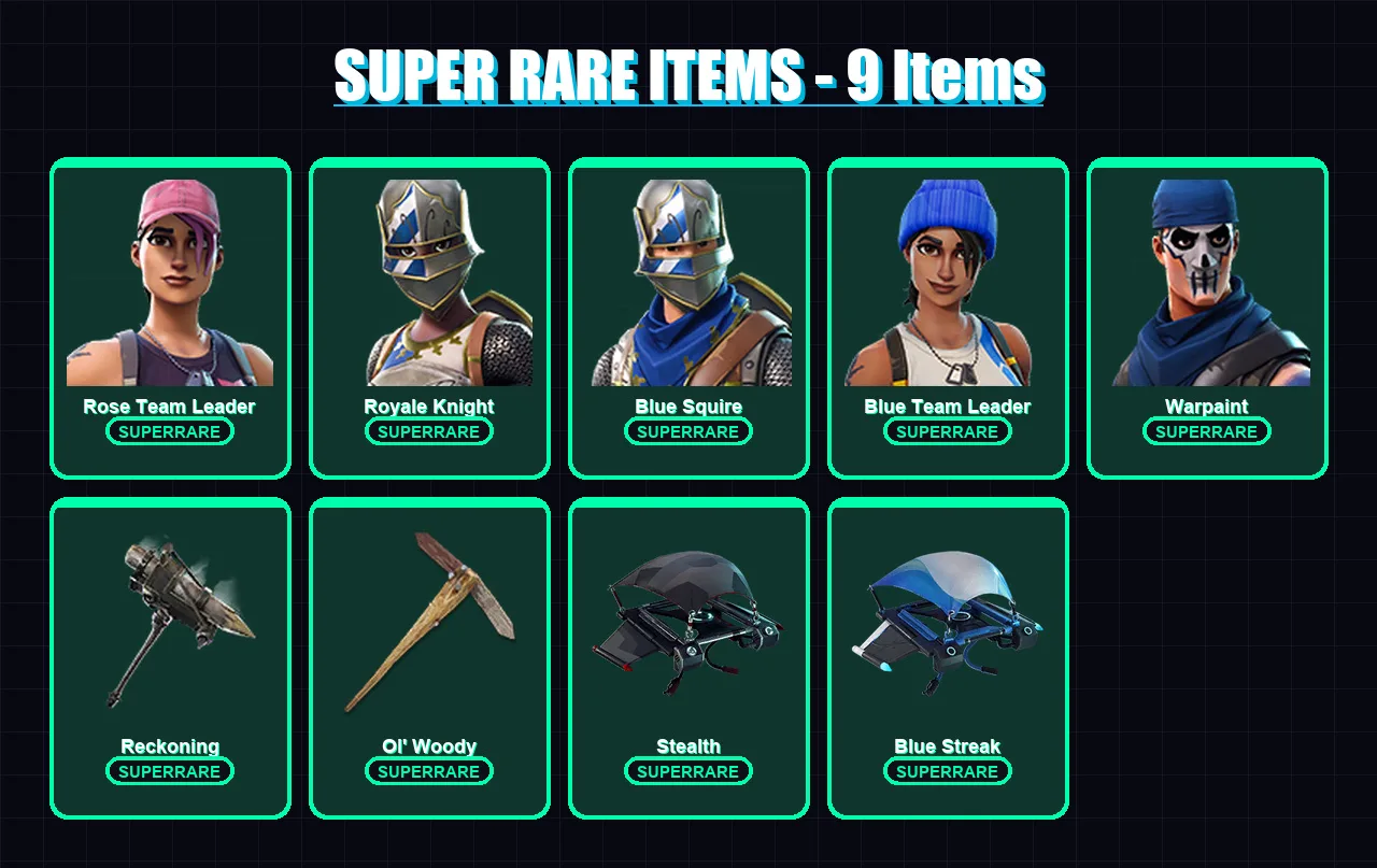 [PC/XBOX] | Rose Team Leader | Royale Knight | Blue Squire | Blue Team Leader | Warpaint | 21 skin | 27 pickaxe | 25 emote | 22 glider | Lv296