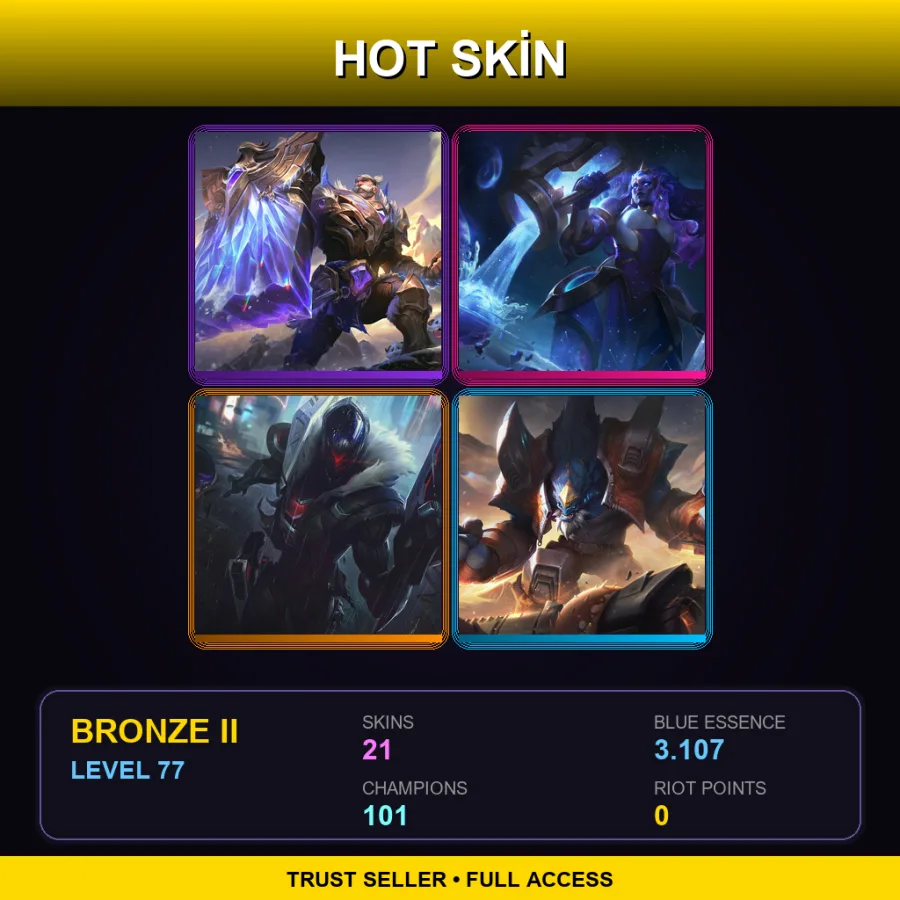 LAS | Victorious Braum | Cosmic Invoker Illaoi | PROJECT: Jhin | Odyssey Malphite | 21 Skin | 101 Champ | Bronze II | Lv77
