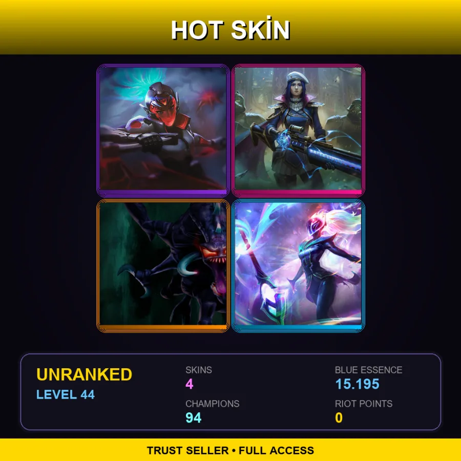 VN | Lv44 | Unranked | 4 Skin | 94 Champ — LoL account