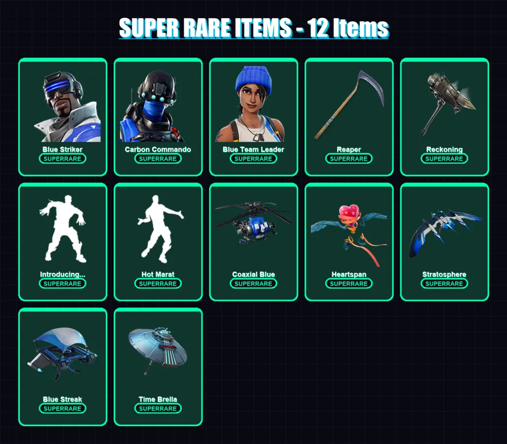 [PC/XBOX] | Blue Striker | Carbon Commando | Blue Team Leader | Ruin | Hybrid | 57 skin | 131 pickaxe | 110 emote | 115 glider | Lv2640 — Fortnite account