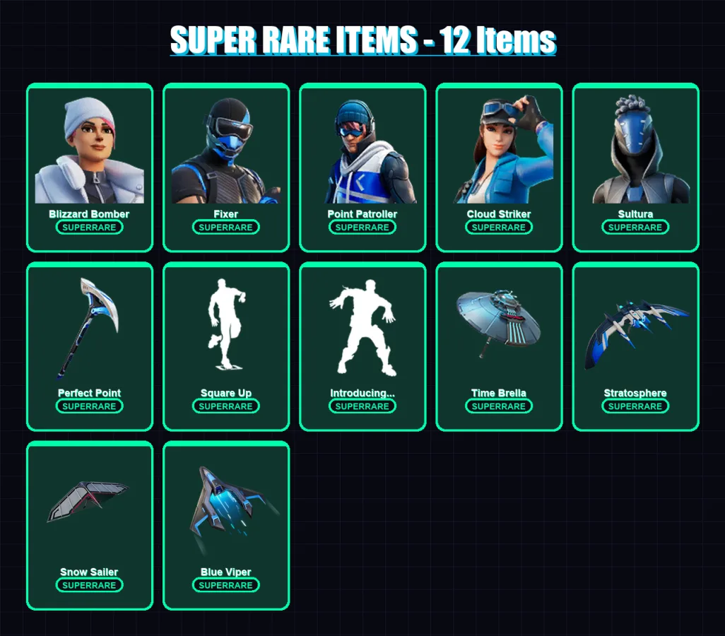 [PS4/PS5/PC] | Blizzard Bomber | Fixer | Point Patroller | Cloud Striker | Sultura | 70 skin | 91 pickaxe | 79 emote | 86 glider | Lv1576