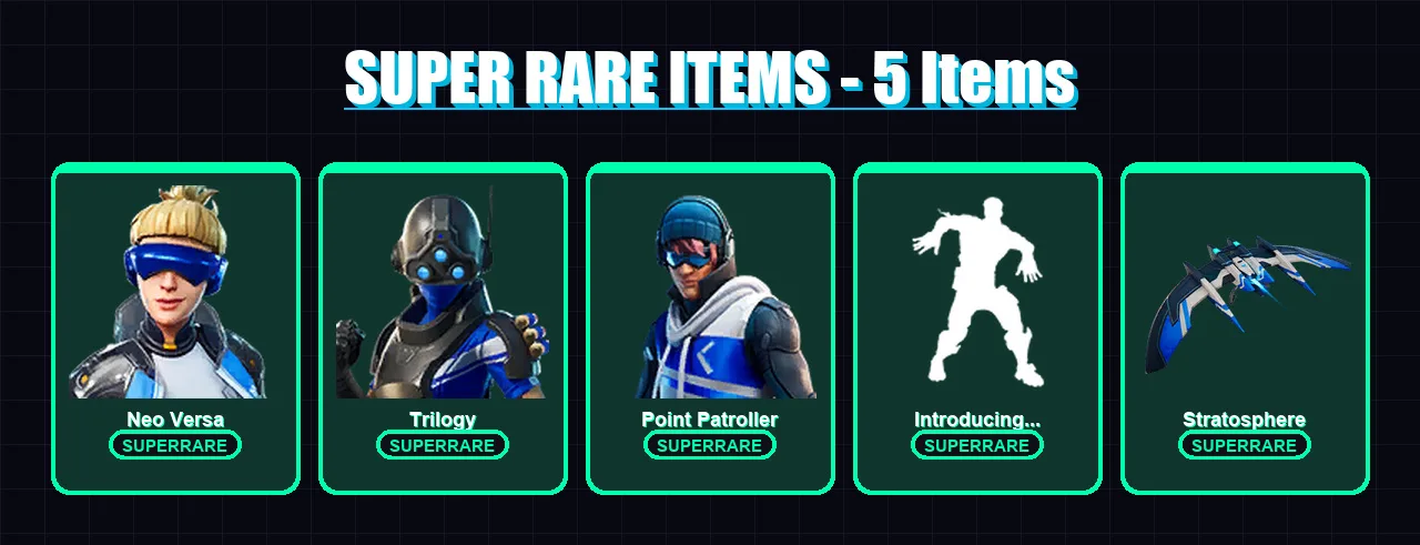 [PS4/PS5/XBOX/PC] | Neo Versa | Trilogy | Point Patroller | Lt. Evergreen | Wooly Warrior | 5 skin | 7 pickaxe | 13 emote | 10 glider | Lv187