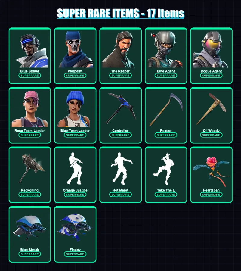 [PS4/PS5/XBOX/PC] | Blue Striker | Warpaint | The Reaper | Elite Agent | Rogue Agent | 105 skin | 82 pickaxe | 80 emote | 86 glider | Lv1075