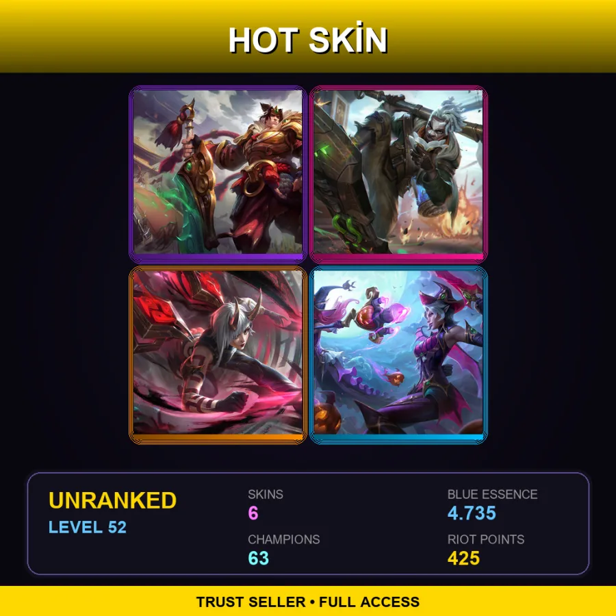 EUW | Lv52 | Unranked | 6 Skin | 63 Champ