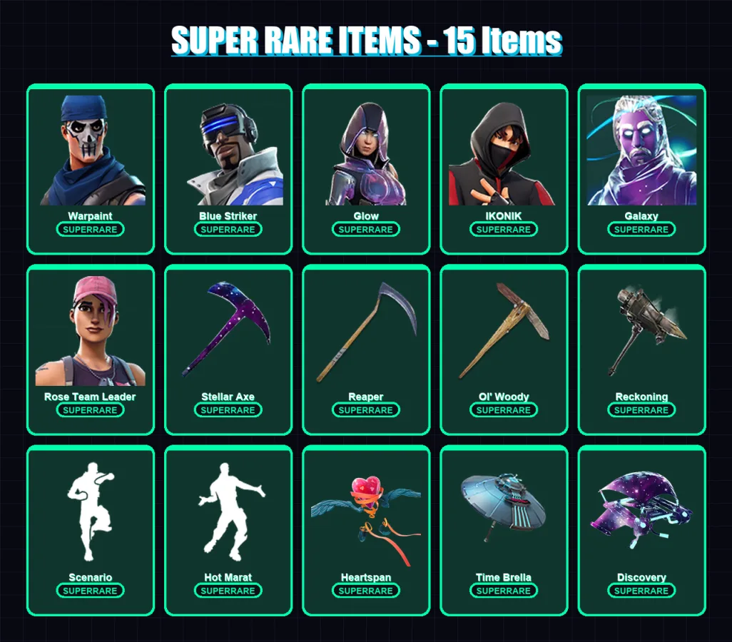[PS4/PS5/XBOX/PC] | Warpaint | Blue Striker | Glow | IKONIK | Galaxy | 154 skin | 138 pickaxe | 145 emote | 119 glider | Lv1950 — Fortnite account