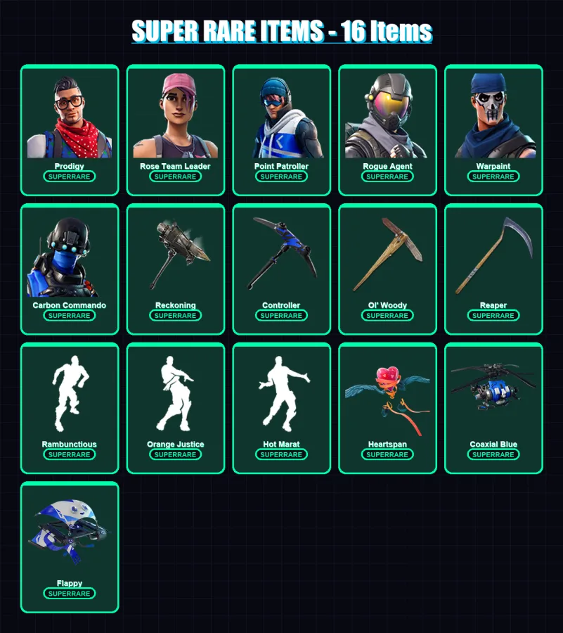 [PC/XBOX/PSN] | Prodigy | Rose Team Leader | Point Patroller | Rogue Agent | Warpaint | 105 skin | 73 pickaxe | 93 emote | 79 glider | Lv1116 — Fortnite account