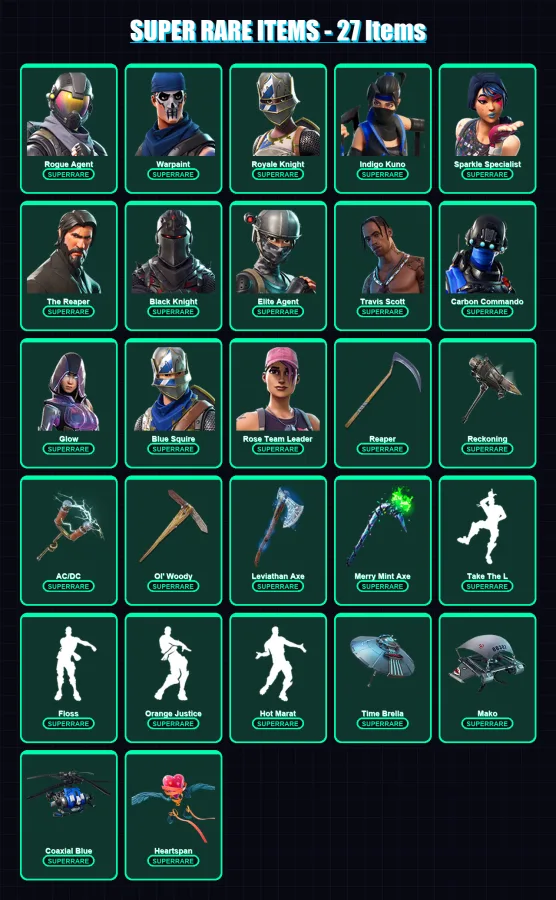 [PC/XBOX/PSN] | Rogue Agent | Warpaint | Royale Knight | Indigo Kuno | Sparkle Specialist | 253 skin | 193 pickaxe | 166 emote | 156 glider | Lv2841