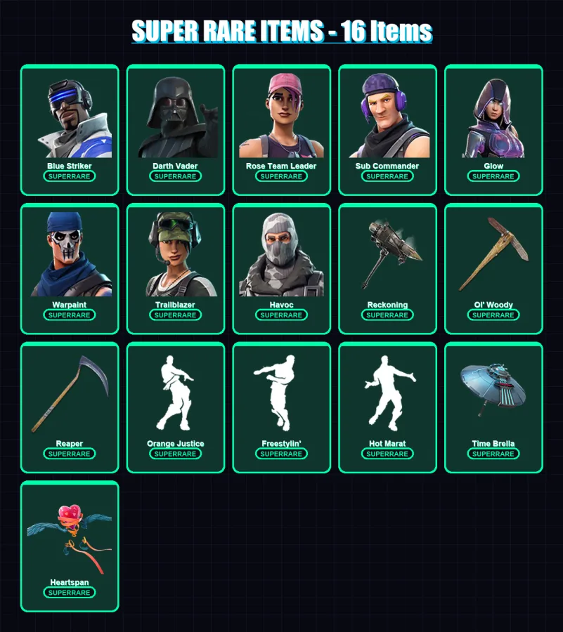 [PC/XBOX/PSN] | Blue Striker | Darth Vader | Rose Team Leader | Sub Commander | Glow | 246 skin | 291 pickaxe | 222 emote | 241 glider | Lv3557