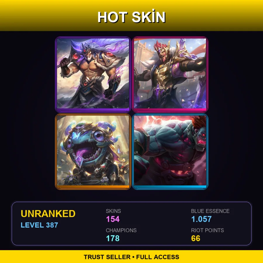 EUNE | Lv387 | Unranked | 154 Skin | 178 Champ