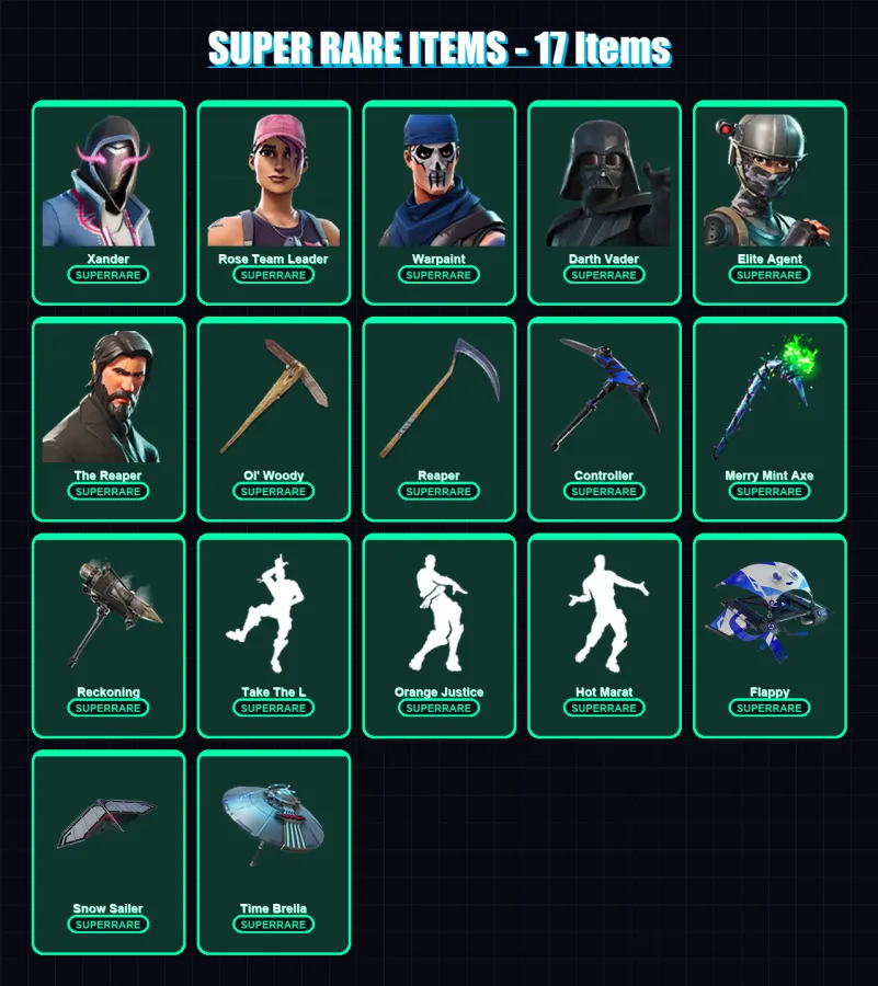 [PS4/PS5/XBOX/PC] | Xander | Rose Team Leader | Warpaint | Darth Vader | Elite Agent | 133 skin | 147 pickaxe | 131 emote | 135 glider | Lv1825 — Fortnite account
