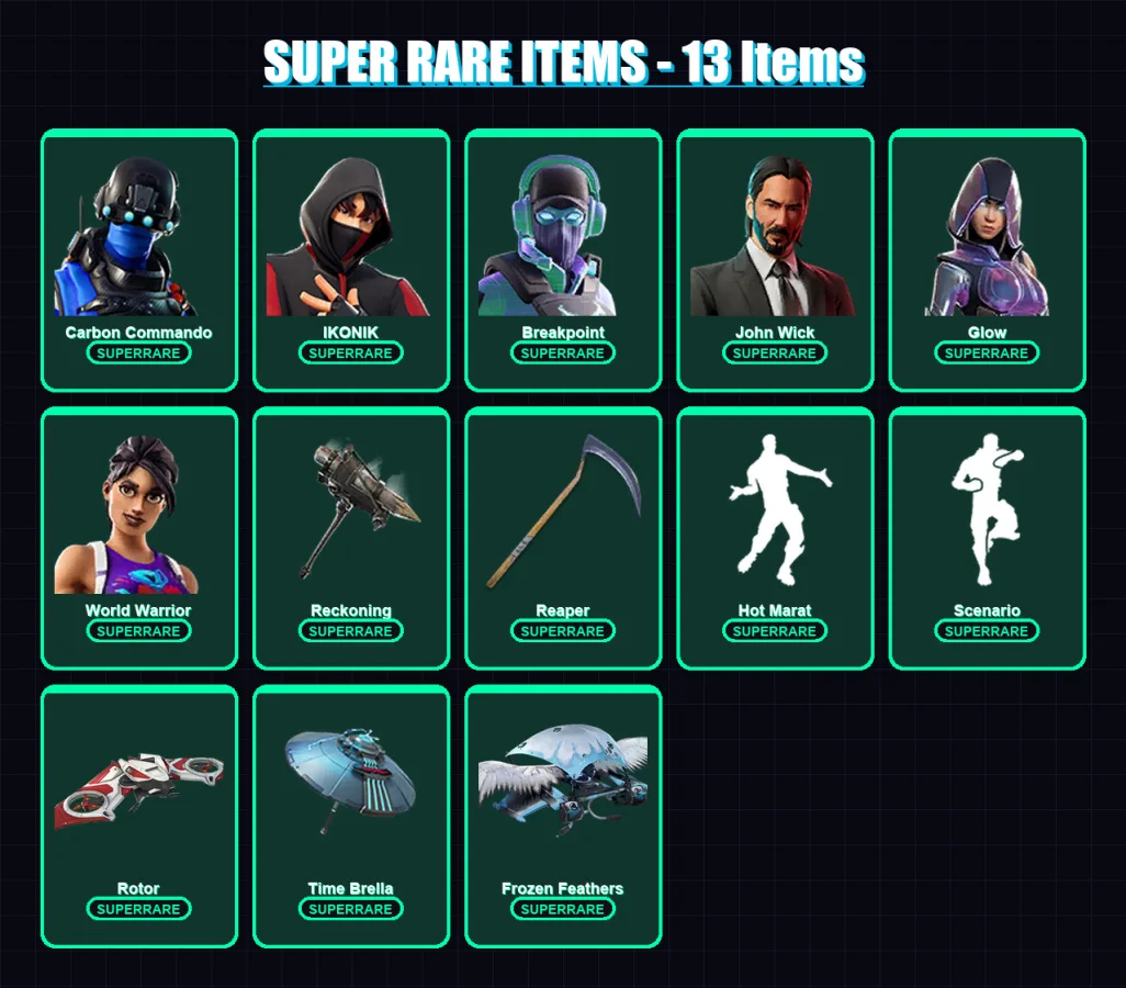 [PC/XBOX] | Double Helix | Carbon Commando | IKONIK | Breakpoint | John Wick | 169 skin | 167 pickaxe | 172 emote | 155 glider | Lv1987