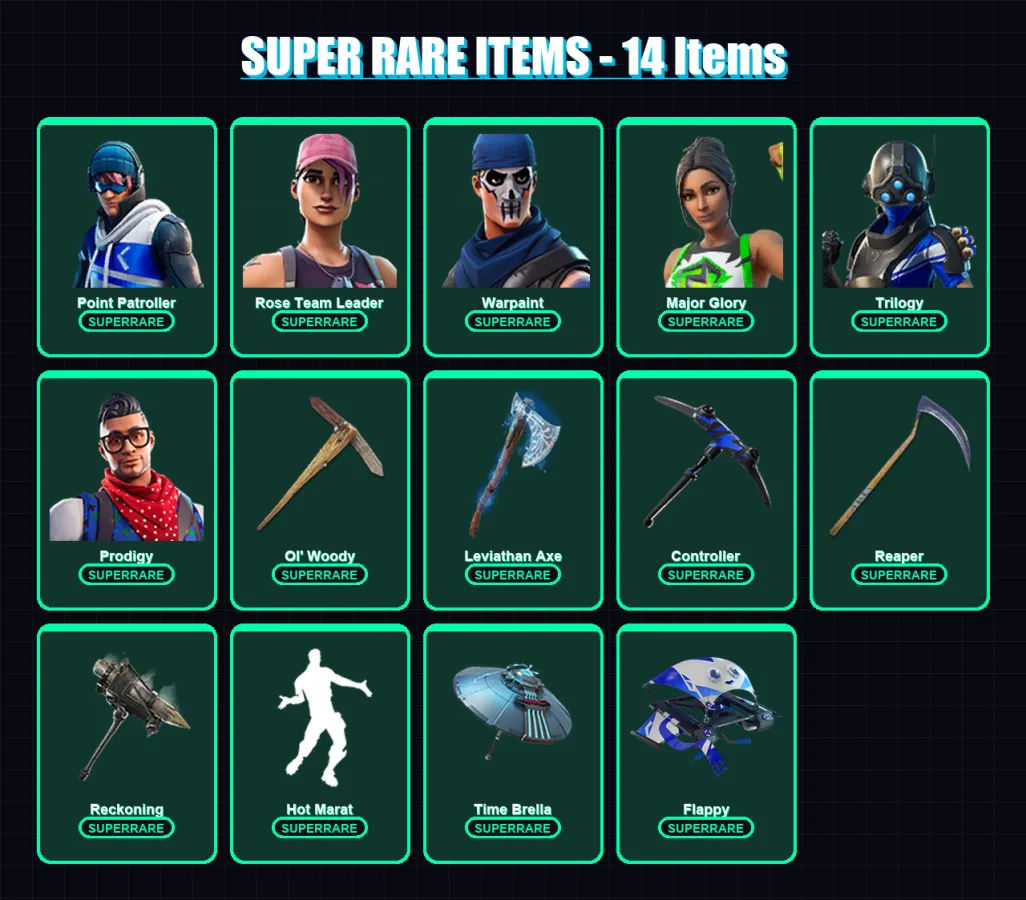 [PC/PSN] | Point Patroller | Rose Team Leader | Warpaint | Major Glory | Trilogy | 293 skin | 345 pickaxe | 258 emote | 254 glider | Lv4563