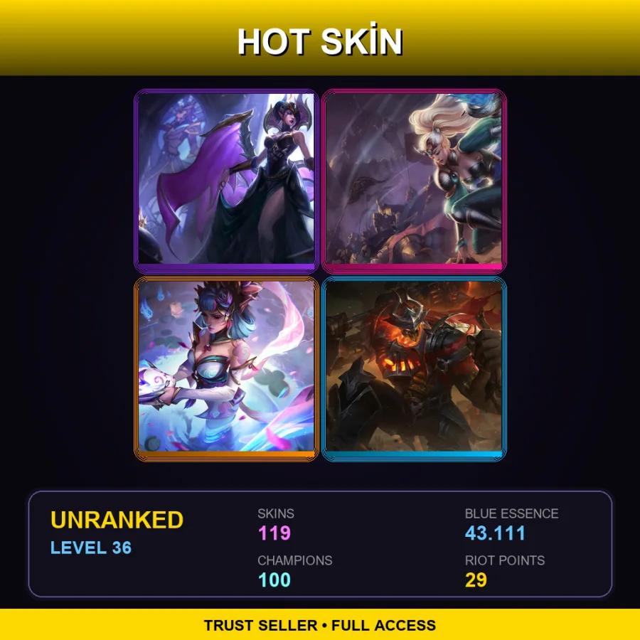 EUW | Lv36 | Unranked | 119 Skin | 100 Champ