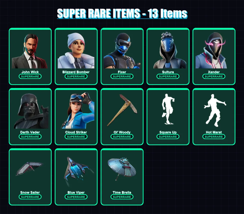 [PS4/PS5/XBOX/PC] | John Wick | Blizzard Bomber | Fixer | Sultura | Xander | 248 skin | 308 pickaxe | 232 emote | 237 glider | Lv3374