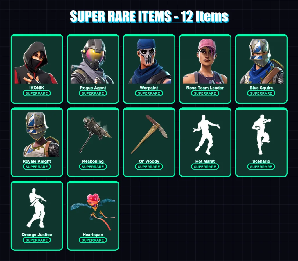 [PC/XBOX/PSN] | IKONIK | Rogue Agent | Warpaint | Rose Team Leader | Blue Squire | 63 skin | 46 pickaxe | 78 emote | 58 glider | Lv863