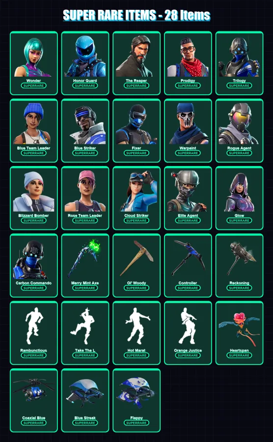 [PS4/PS5/PC] | Wonder | Honor Guard | The Reaper | Prodigy | Trilogy | 209 skin | 149 pickaxe | 126 emote | 119 glider | Lv1172