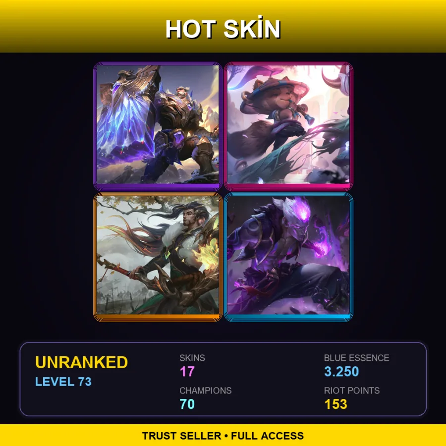 TR | Lv73 | Unranked | 17 Skin | 70 Champ — LoL account