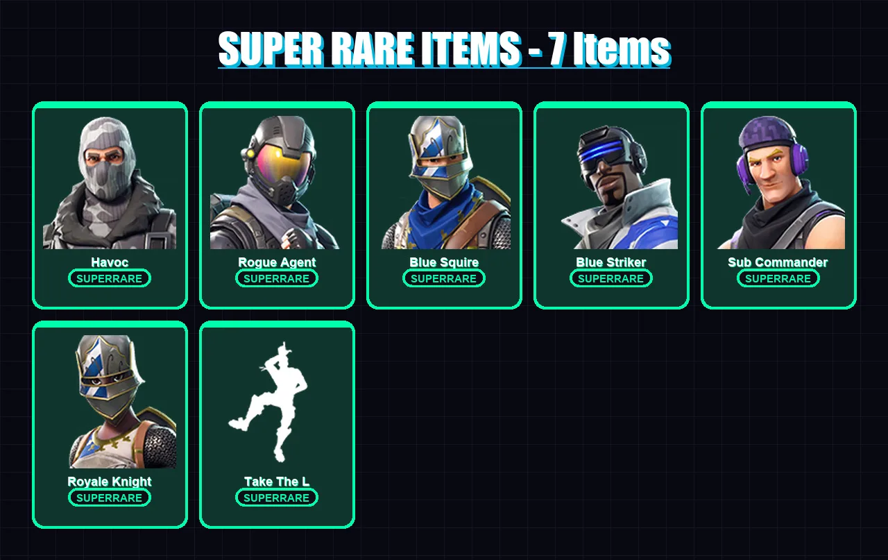 [PS4/PS5/XBOX/PC] | Havoc | Rogue Agent | Blue Squire | Blue Striker | Sub Commander | 15 skin | 7 pickaxe | 10 emote | 10 glider | Lv138