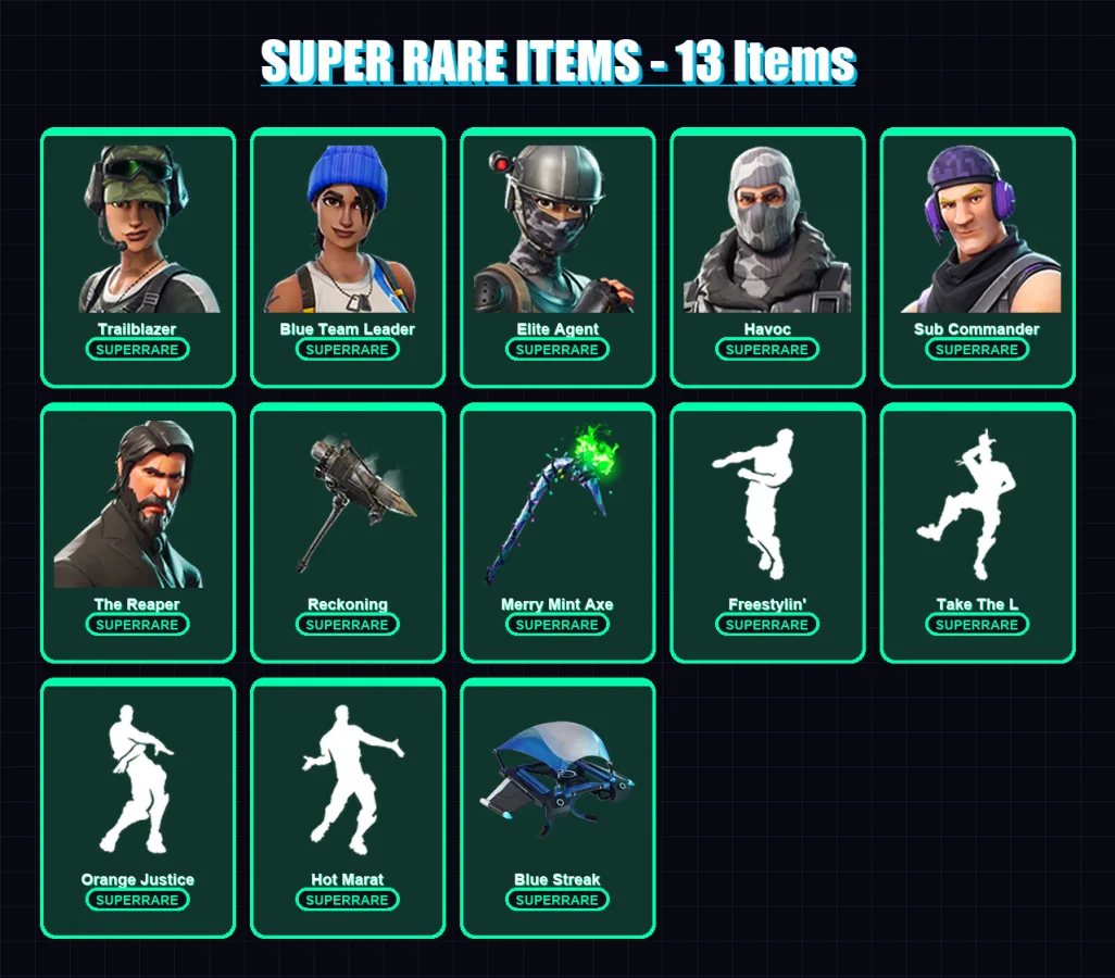 [PS4/PS5/XBOX/PC] | Trailblazer | Blue Team Leader | Elite Agent | Havoc | Sub Commander | 43 skin | 33 pickaxe | 48 emote | 47 glider | Lv684