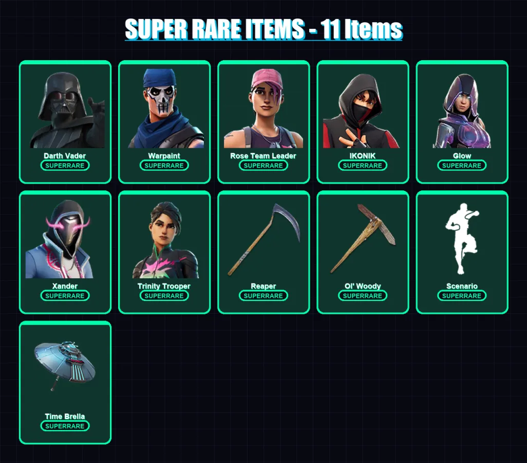 [PC/PSN] | Darth Vader | Warpaint | Rose Team Leader | IKONIK | Glow | 174 skin | 183 pickaxe | 167 emote | 156 glider | Lv1748