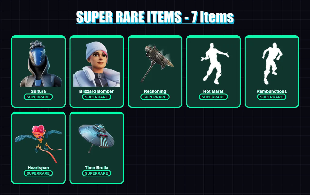 [PS4/PS5/XBOX/PC] | Sultura | Blizzard Bomber | Zenith | Blackheart | Drift | 42 skin | 48 pickaxe | 68 emote | 57 glider | Lv952