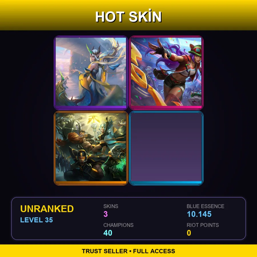 EUNE | Lv35 | Unranked | 3 Skin | 40 Champ — LoL account