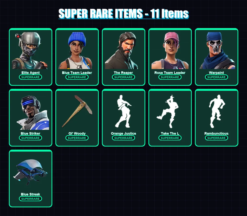 [PC/XBOX] | Elite Agent | Blue Team Leader | The Reaper | Rose Team Leader | Warpaint | 71 skin | 74 pickaxe | 96 emote | 51 glider | Lv564