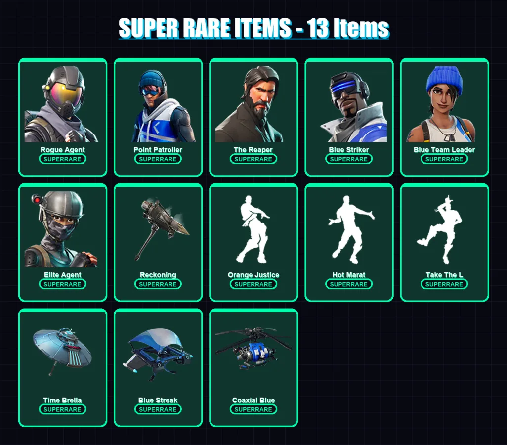 [PC/XBOX/PSN] | Rogue Agent | Point Patroller | The Reaper | Blue Striker | Blue Team Leader | 79 skin | 92 pickaxe | 91 emote | 99 glider | Lv1471