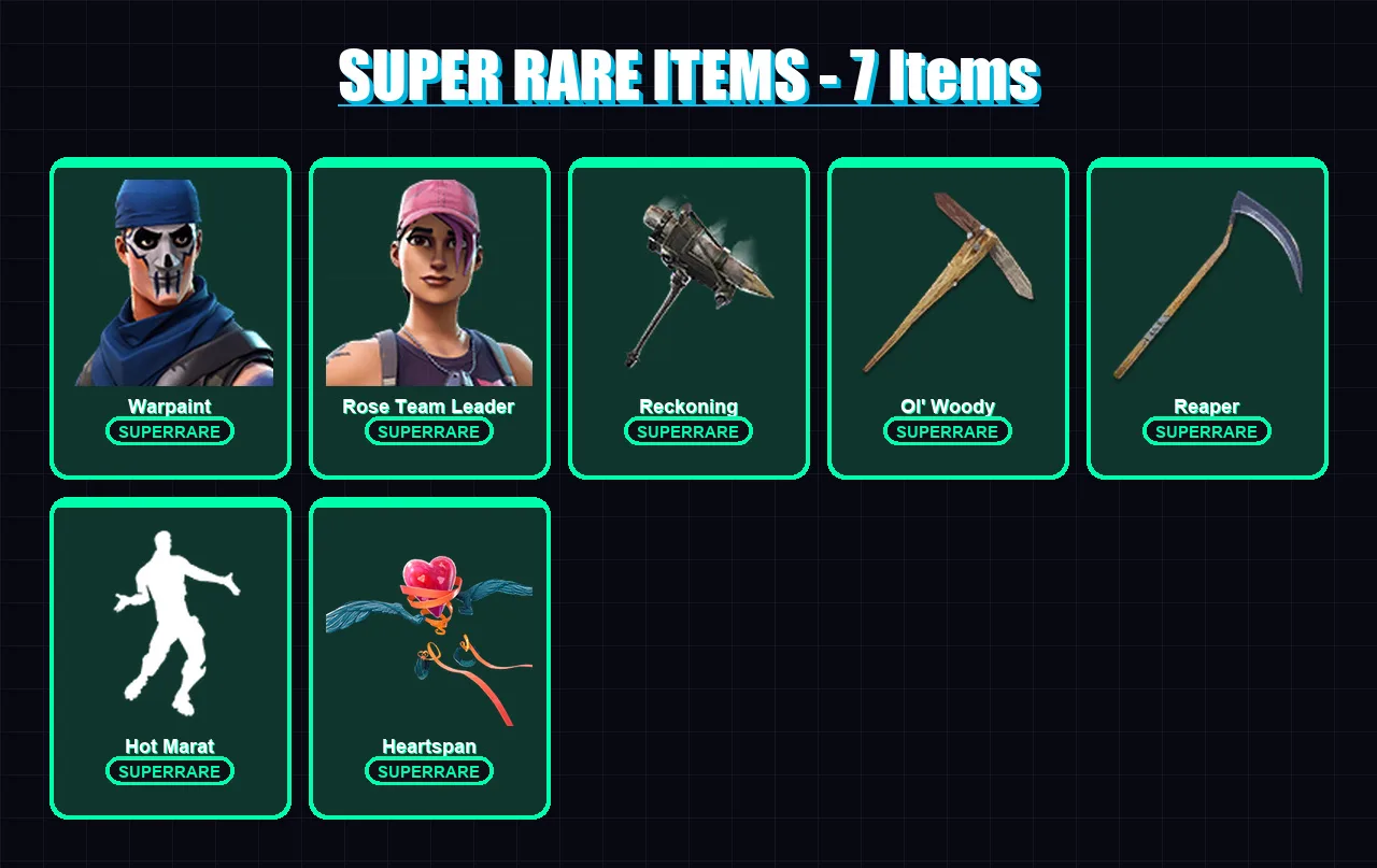 [PC/XBOX/PSN] | Warpaint | Rose Team Leader | A.I.M. | The Scientist | Ragnarok | 64 skin | 75 pickaxe | 94 emote | 78 glider | Lv1021