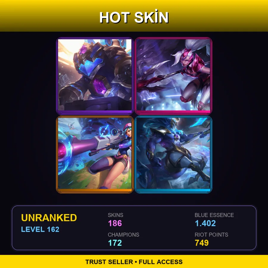 NA | Lv162 | Unranked | 186 Skin | 172 Champ — LoL account