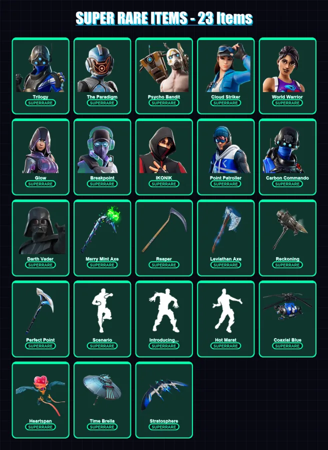 [PC/XBOX/PSN] | Renegade Raider | Trilogy | The Paradigm | Psycho Bandit | Cloud Striker | 313 skin | 264 pickaxe | 239 emote | 213 glider | Lv3276