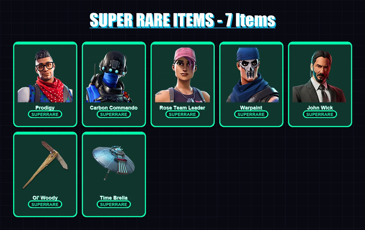 [PC/XBOX/PSN] | Prodigy | Carbon Commando | Rose Team Leader | Warpaint | John Wick | 114 skin | 158 pickaxe | 88 emote | 99 glider | Lv1645 — Fortnite account