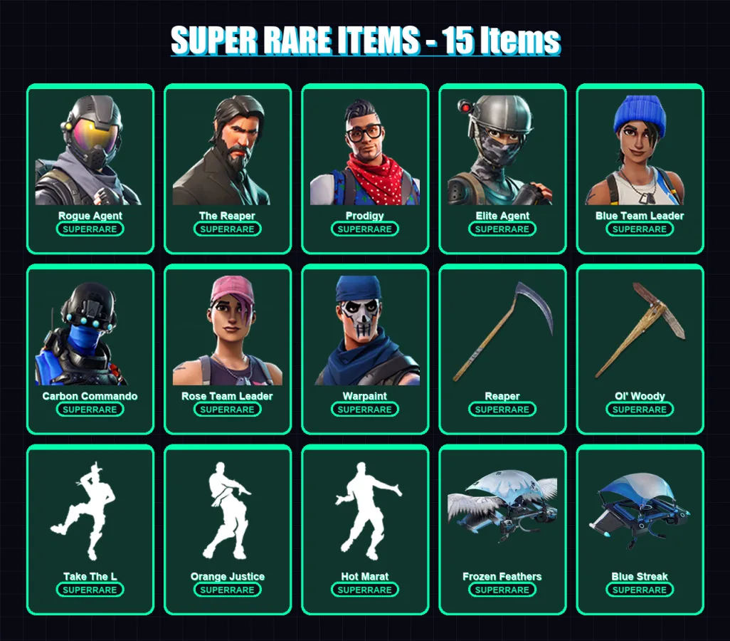 [PC/XBOX/PSN] | Rogue Agent | The Reaper | Prodigy | Elite Agent | Blue Team Leader | 49 skin | 39 pickaxe | 56 emote | 33 glider | Lv325